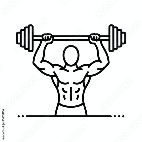 Black and white illustration of a weightlifter lifting a barbell overhead