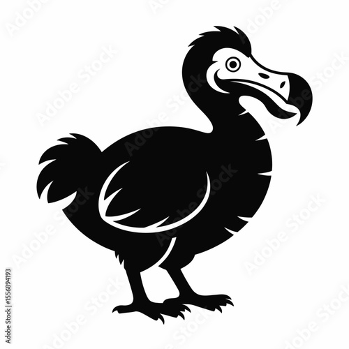 Black and White Illustration of a Dodo Bird on White Background