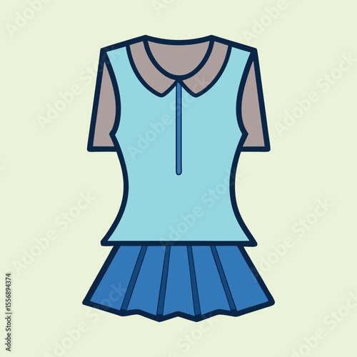 Illustration of a cute stylish dress with a pleated skirt and collar