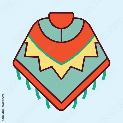 Stylized and Colorful Poncho Illustration with Festive and Cultural Design Elements