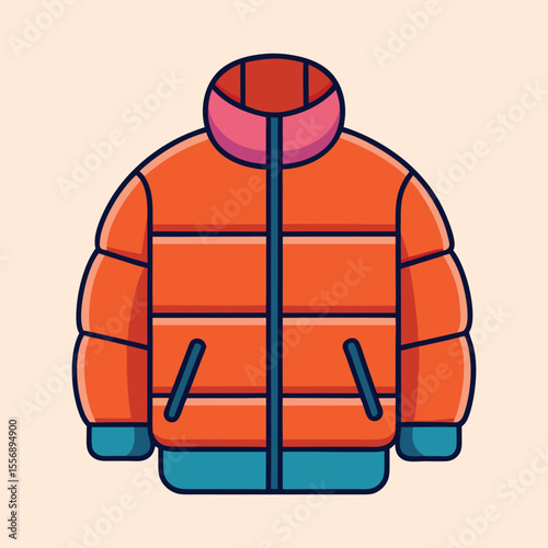 Stylized Illustration of a Puffer Jacket in Orange and Blue Tones