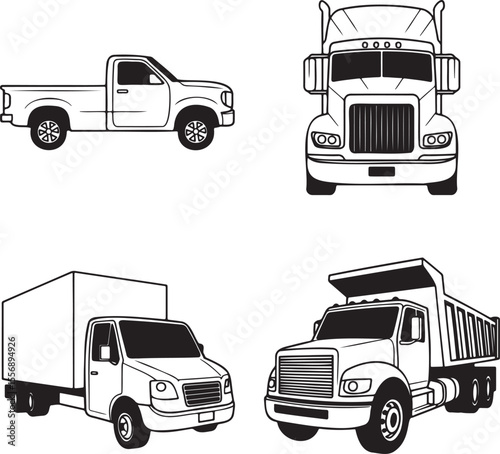 Truck silhouette set vector illustration isolated On Transparent Background