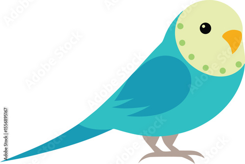 Colorful budgerigar bird isolated on white background, vibrant pet parakeet with green feathers, tropical exotic avian wildlife perfect for nature, pet, and animal-themed stock content.
