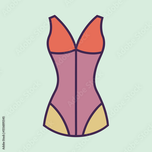Colorful One Piece Swimsuit Illustration in Pink, Orange, and Beige Tones