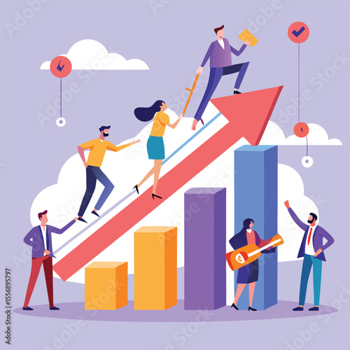 Businessman pushes an arrow graph towards success and growth