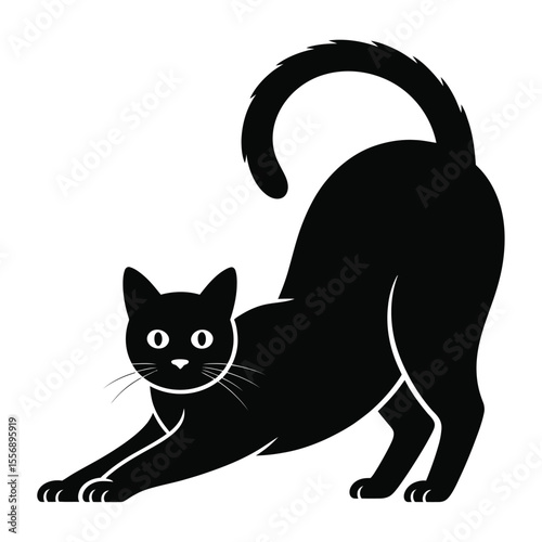 Black Cat Stretching Illustration on White Background 1