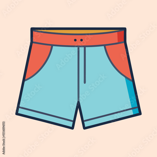 Stylized Illustration of Retro Style Shorts with Accents and Pocket Details