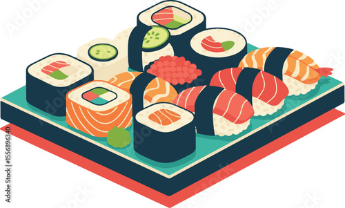 Food Lover's Sushi Selection - Flat Vector Graphic