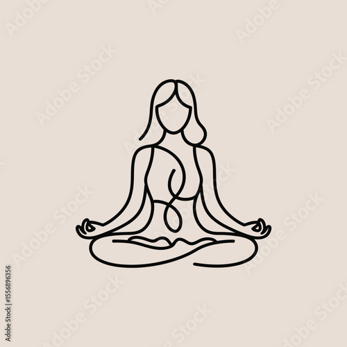 Black Line Art of Woman in Lotus Position Meditating