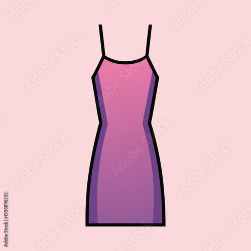 Cartoon illustration of a simple pink and purple slip dress isolated