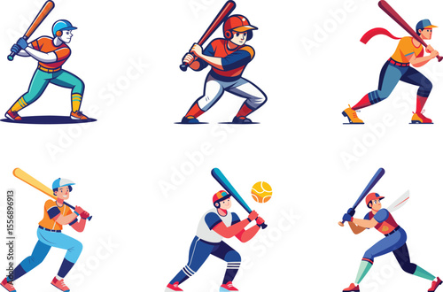 Modern and unique batting stance holding a baseball bat vector illustration, Colorful and stylish batting stance holding a baseball bat vector icon and graphics design collection