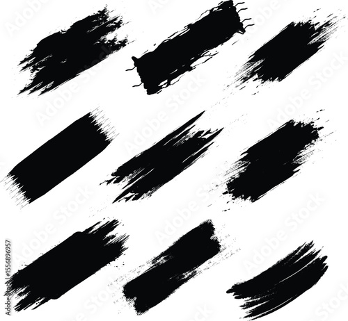 Black Brush Stroke Vector Set – Grunge Paint Texture Elements