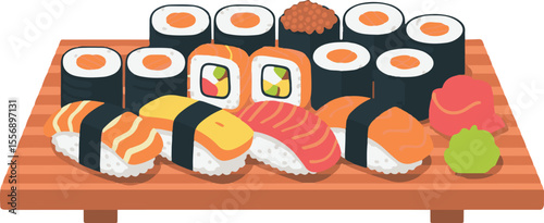 Traditional Sushi Art - Flat Graphic Style