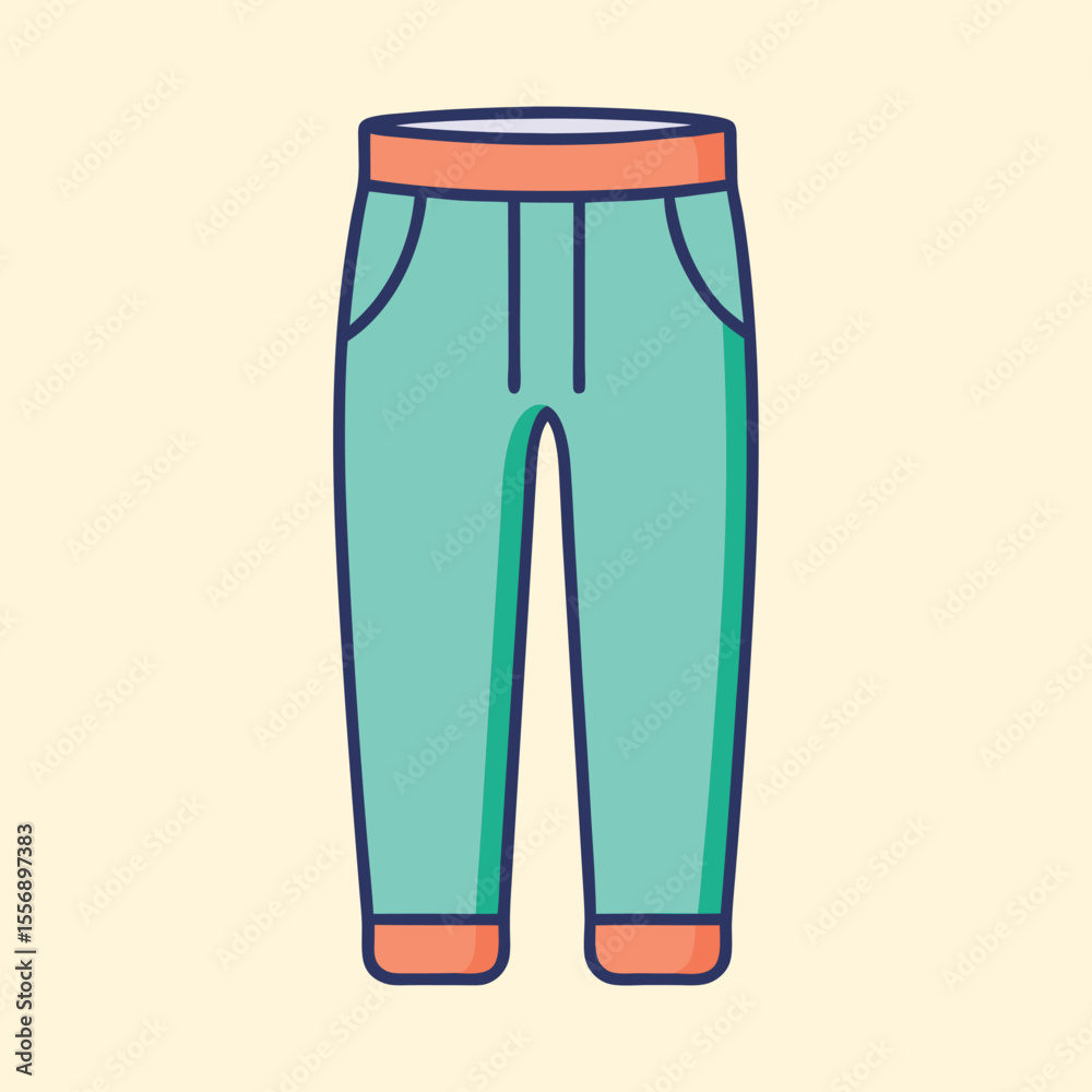 Stylized aqua drawstring pants with orange accents and navy blue outline Stylized aqua drawstring pants with orange accents and navy blue outline