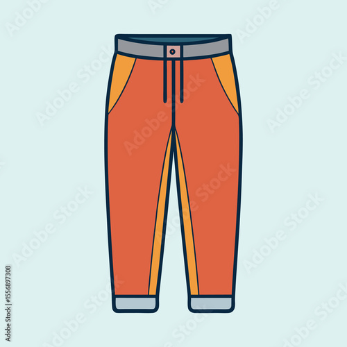 Stylized Illustration of Orange Pants with Accents on a Light Blue Background