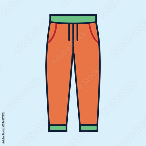 Vibrant Orange Jogger Pants with Green Waistband and Leg Cuffs Illustration