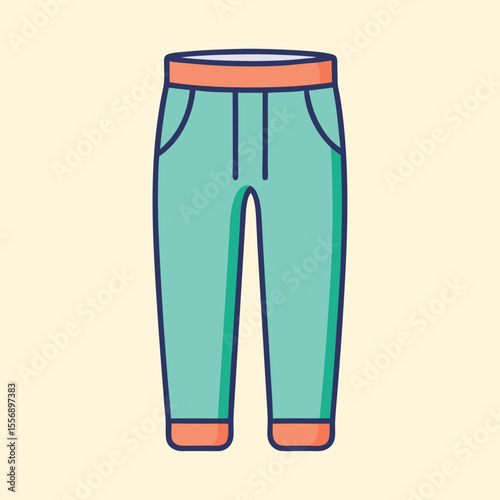 Stylized aqua drawstring pants with orange accents and navy blue outline