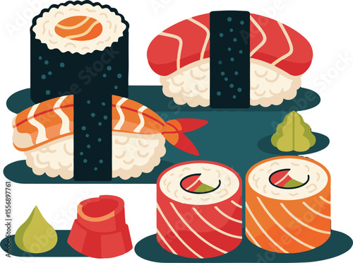 Vibrant Japanese Sushi Dish - Digital Drawing