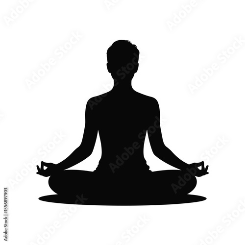 Black Silhouette of Person in Lotus Position Meditating