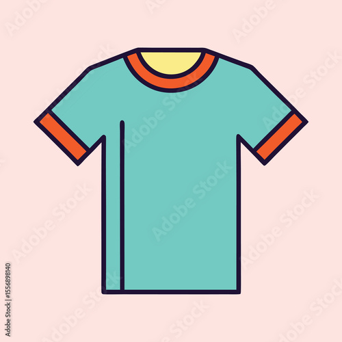 Stylized TShirt Design with Teal Body and Contrasting Trim Colors