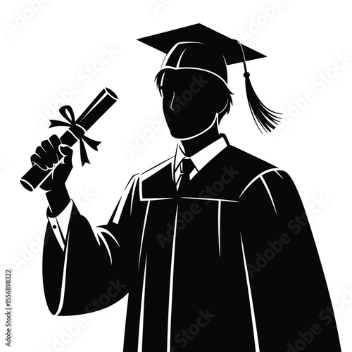 Silhouette of a Graduate Holding Diploma in Graduation Attire