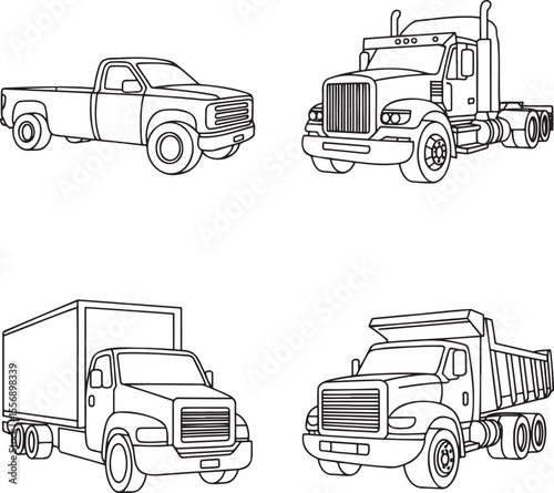 Truck Outline set vector illustration isolated On Transparent Background