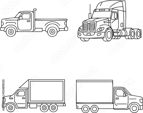 Truck Outline set vector illustration isolated On Transparent Background