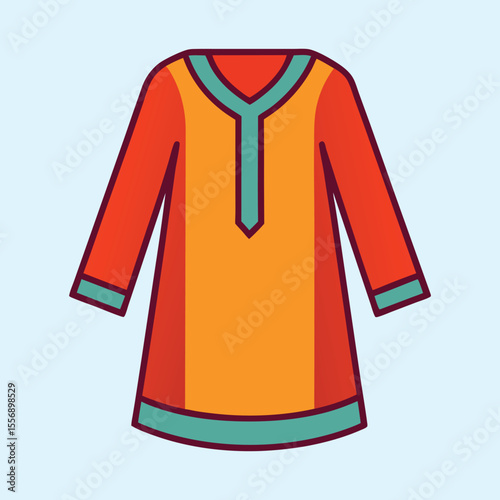 Colorful Indian or South Asian Traditional Dress with Long Sleeves Illustration
