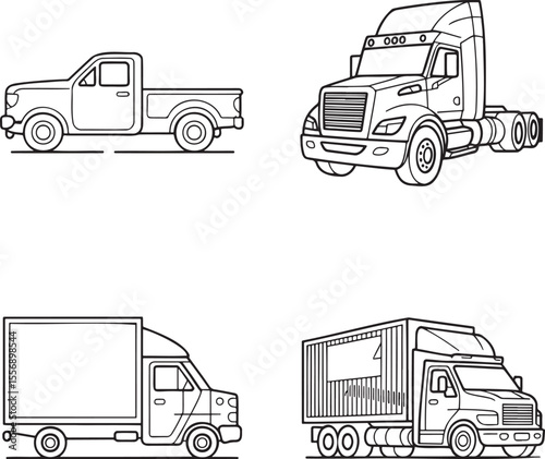 Truck Outline set vector illustration isolated On Transparent Background