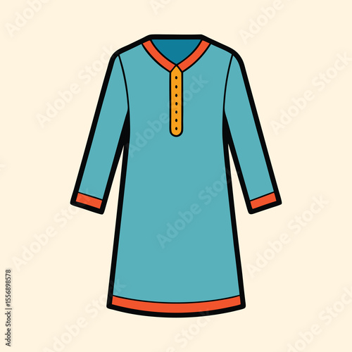 Stylized illustration of a blue kurta shirt with orange trim, flat design