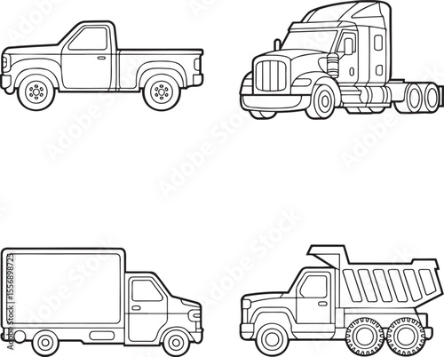 Truck Outline set vector illustration isolated On Transparent Background