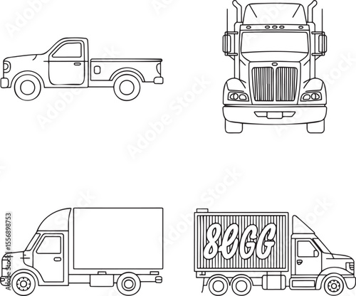 Truck Outline set vector illustration isolated On Transparent Background