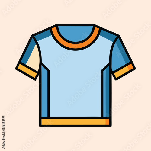 Stylized graphic illustration of a short sleeved t shirt with bold colors