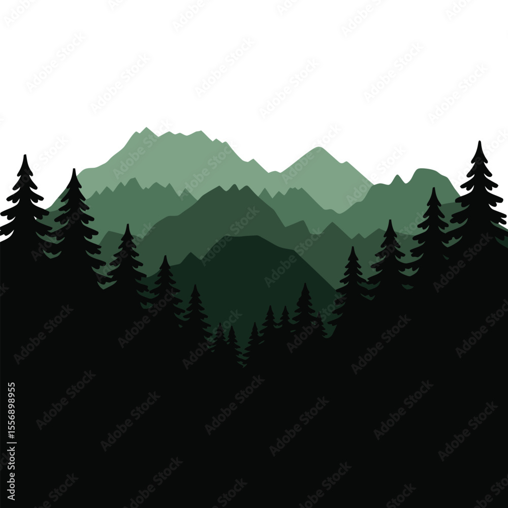 Fototapeta premium Silhouetted Forest and Mountain Landscape Illustration