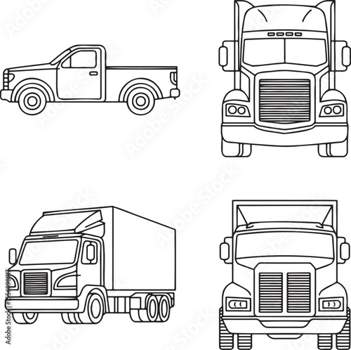 Truck Outline set vector illustration isolated On Transparent Background