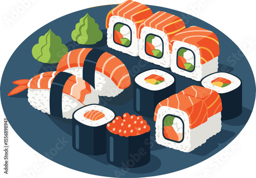 Colorful Sushi Set Illustration - Asian Cuisine Vector