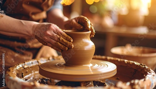 Artisan Potter Shaping Clay on a Wheel