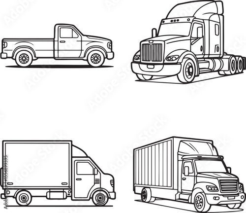 Truck Outline set vector illustration isolated On Transparent Background