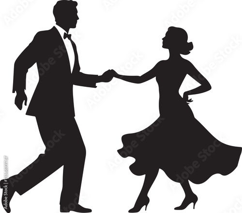 Silhouette of a couple dancing, couple dancing in a Meadow, couple Dance silhouette vector illustration