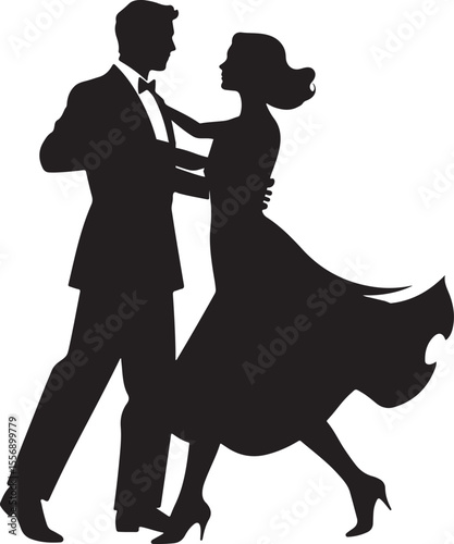 Silhouette of a couple dancing, couple dancing in a Meadow, couple Dance silhouette vector illustration