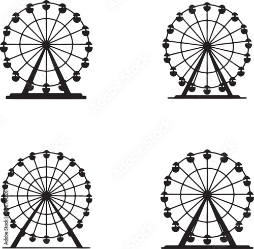 Ferris wheel silhouette set vector illustration isolated On Transparent Background
