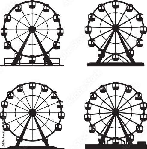 Ferris wheel silhouette set vector illustration isolated On Transparent Background