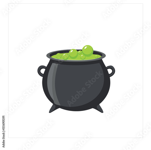 Halloween witchs cauldron green potion bubbles