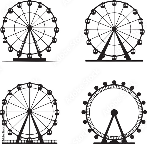Ferris wheel silhouette set vector illustration isolated On Transparent Background