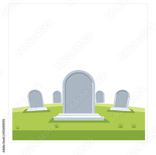 Simple cartoon graveyard scene headstones green grass
