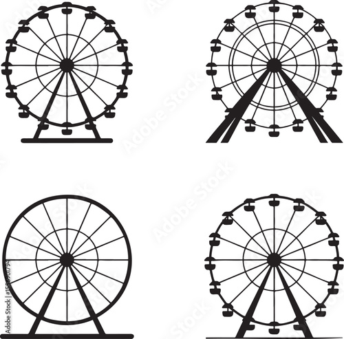 Ferris wheel silhouette set vector illustration isolated On Transparent Background