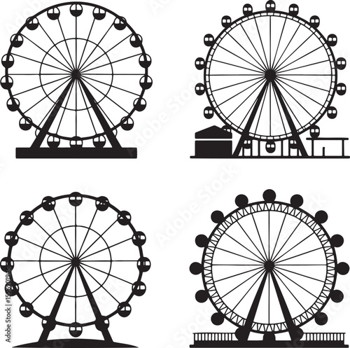 Ferris wheel silhouette set vector illustration isolated On Transparent Background