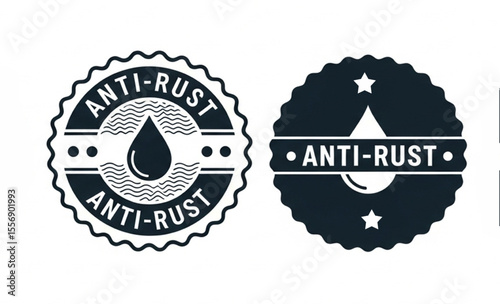 Anti-rust vector badge design with oil drop
