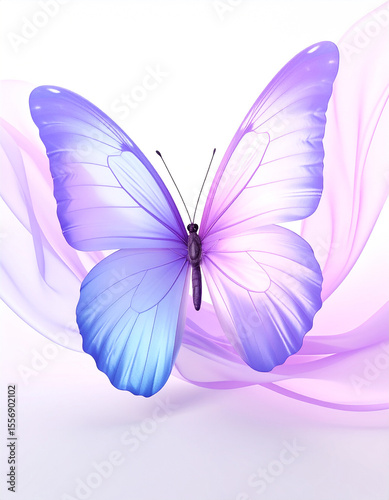 Elegant butterfly with silk-inspired wings in lavender and blush pink gradient rendered in high detail on clean white background
