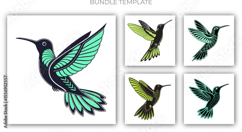 Spectacular flight of a vivid green bird bundle
